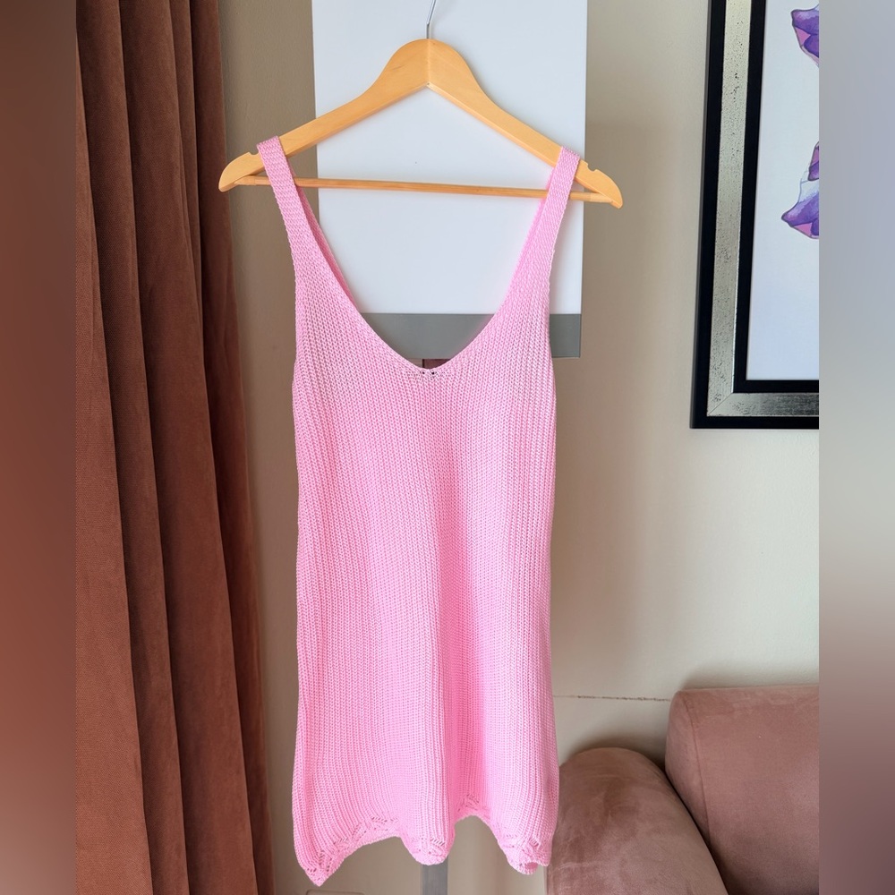Pink Knit Slip Dress – Size Small (Stretchy, Oversized Fit)